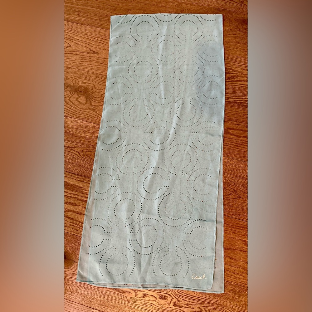 Coach Light Blue Perforated C Print Scarf. 60x13” GUC